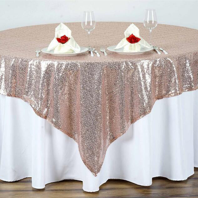 Sequin Square Table Overlay 72"x72" Rose Gold