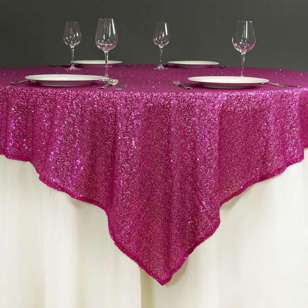 Sequin Square Table Overlay 72"x72" Rose Red