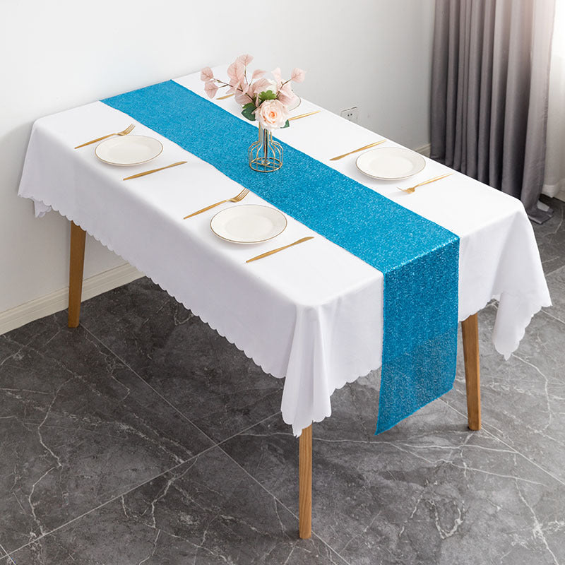Sequin Table Runner 12" x 110" Lake Blue
