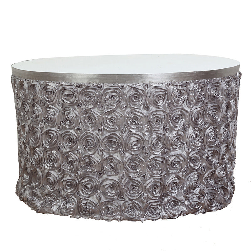 Rose Satin Table Skirt 21ft Sliver