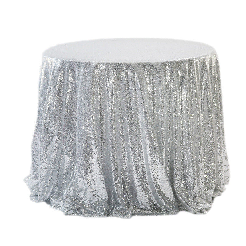 Sequin Round Tablecloth 132" Silver