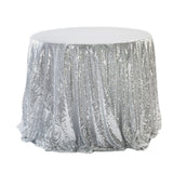 Sequin Round Tablecloth 132" Silver