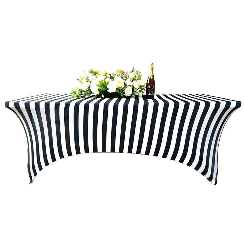 Stretch Spandex Rectangle Tablecloth Black/White Vertical Stripes 72"x30"