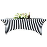 Stretch Spandex Rectangle Tablecloth Black/White Vertical Stripes 72"x30"