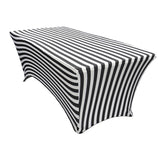 Stretch Spandex Rectangle Tablecloth Black/White Vertical Stripes 96"x30"