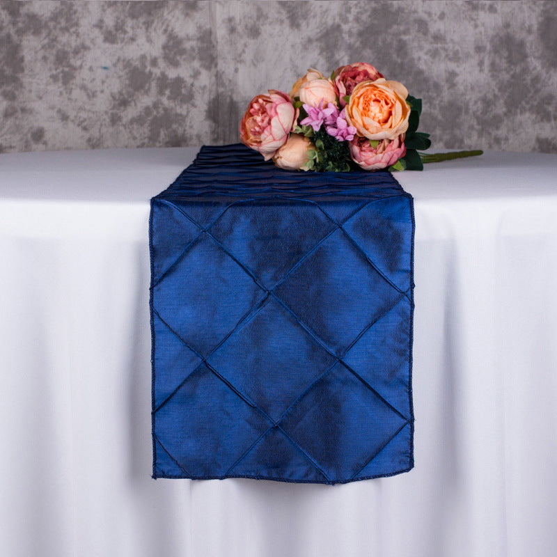 Taffeta Pintuck Table Runner 12"x108" Navy Blue