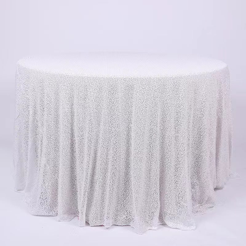 Sequin Round Tablecloth 120" White