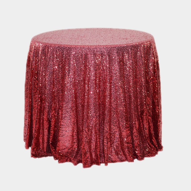 Sequin Round Tablecloth 132" Wine Red